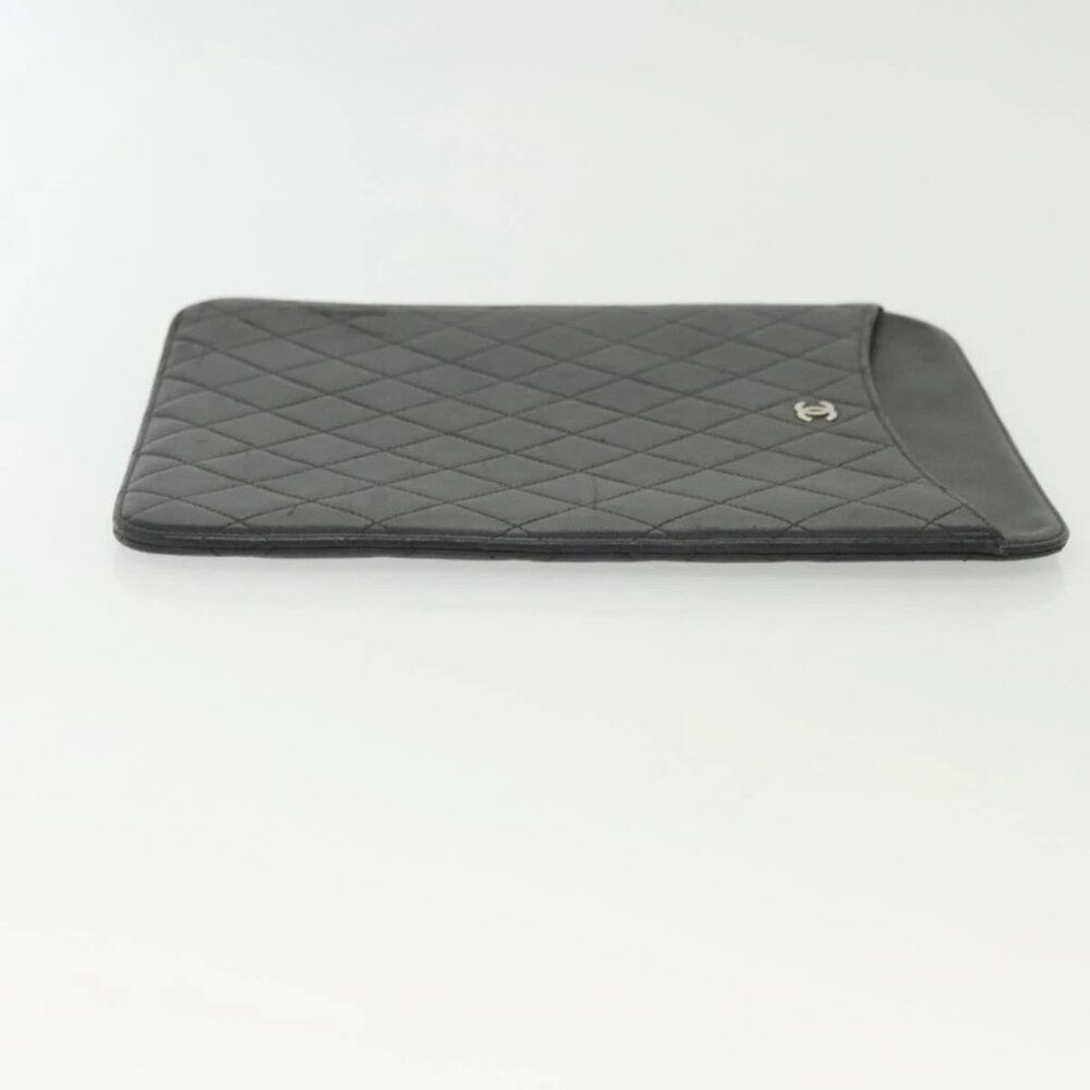 CHANEL Matelasse iPad Case Lamb Skin Black Silver CC Auth 141696 - Picture 8 of 16